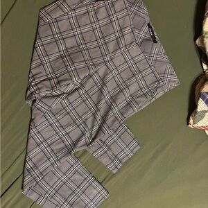 Women Plaid Pants - Gray, Blue and White